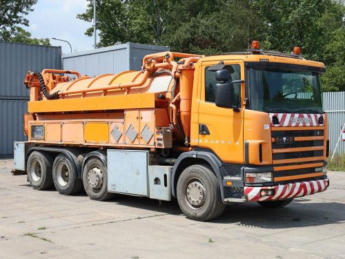 Scania R 124 GB,  FEKÁL, 8x2, 33 TUN, 13 CBM (DVĚ KOMORY 11+2), ZVEDACÍ NÁPRAVA