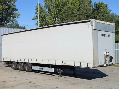 Fliegl SDS 390, LOW DECK, 34 PALET, TŘÍSTRANNÁ SHRNOVACÍ PLACHTA, HLINÍKOVÉ BOČNICE, NÁPRAVY SAF, ZVEDACÍ NÁPRAVA