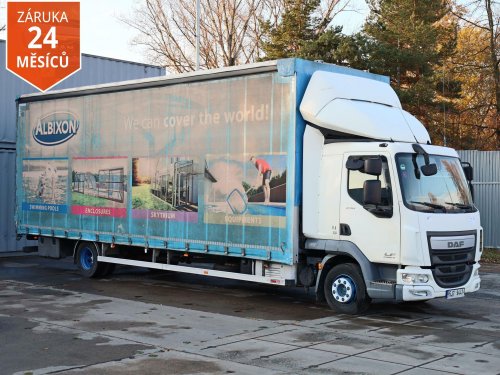 DAF LF 250, EURO 6, 12 TUN, 21 PALET, TŘÍSTRANNÁ SHRNOVACÍ PLACHTA, HLINÍKOVÉ BOČNICE, PRAVIDELNÝ SERVIS