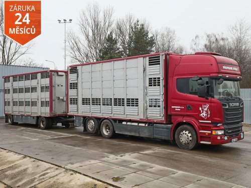 Scania R520, 6x2, EURO 6, RETARDÉR,  + PŘÍVĚS 18 TUN, PRŮJEZDNÁ SOUPRAVA PRO PŘEPRAVU ZVÍŘAT